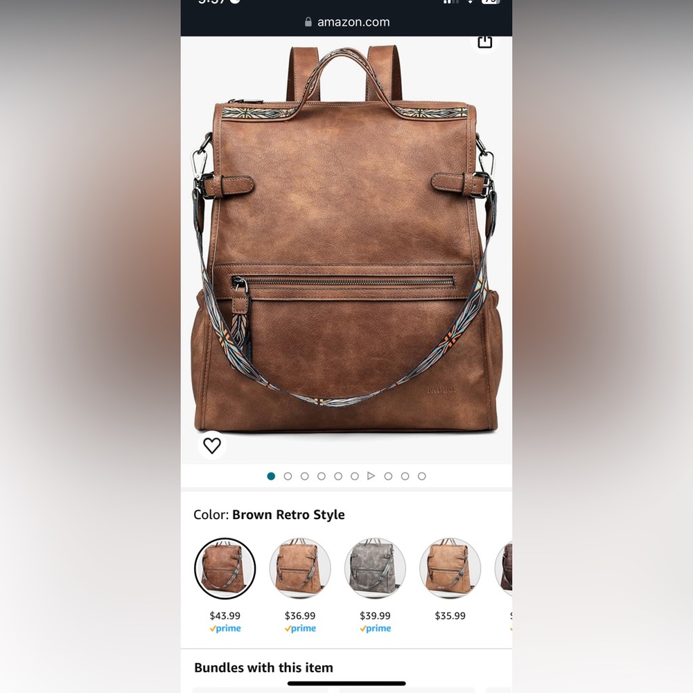 Fadeon Brown Backpack Tote With Patterned Canvas … - image 5